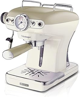 Ariete Vintage Espresso Kahve Makinesi Bej 1389/13 - Süt Köpürtme Başlığı, 900 Watt, 0,9 Litre Çıkarılabilir Su Tankı, Çıkarılabilir Damlama Tepsisi ve Bardak Tutucu, Bekleme Fonksiyonu