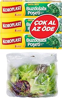 Koroplast 3'lü Çok Al Az Öde Ekonomik Paket Orta Boy 90'lı Buzdolabı Poşeti, Sızdırmaz & BPA İçermez Gıda Saklama Torbası, Et, Tavuk, Balık, Sebze, Meyve, Çorba, Sos, Peynir, Kuruyemiş, Sandviç