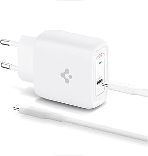 Spigen 45W USB-C Hızlı Şarj Aleti + Örgü Şarj Kablo Samsung PPS 2.0 / Isı Düşürücü GaN Akım Korumalı PD 3.0 Protokol Güç Adaptörü Super Hızlı Şarj iPhone & Android & iPad & MacBook Type-C - ACH02589