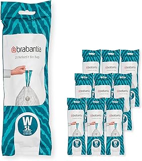 Brabantia PerfectFit çöp torbası, çoklu paket (kod W/5 l) ekstra güçlü çöp torbaları, çekme bantlı, 10 rulo (200 çöp torbası)