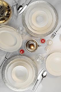 Kütahya Porselen Bone Ilay 58 Parça 12 Kişilik Yemek Takımı, Platin