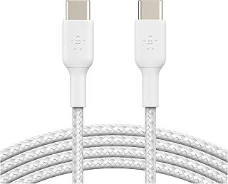 Belkin Boost Charge Örgülü USB-C, Hızlı Şarj Cihazı, USB-C Şarj Kablosu, iPhone 16, 15, Samsung Galaxy S24, S23, Pixel, iPad, MacBook, Nintendo ve Daha Fazlası için, 1 Metre, 2'li Paket, Beyaz