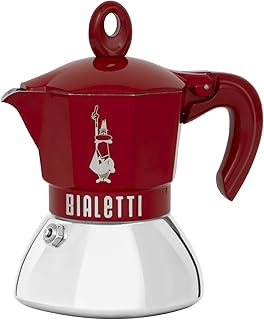 Bialetti - Moka Exclusive İndüksiyon: 2 Cups Ocak Üstü Espresso Pişirici - 100ml - Kırmızı Renk - Alt Hazne: Dış Paslanmaz Çelik İç Alüminyum - İndüksiyon Ocak Türleri İçin Uygundur
