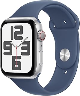 Apple Watch SE (2. nesil) GPS + Cellular 44 mm Gümüş Rengi Kasa Akıllı Saat ve Kot Rengi Spor Kordon - S/M. Fitness ve Uyku Takibi, Trafik Kazası Algılama, Kalp Atış Hızı Takibi, Retina Ekran