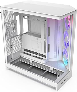 NZXT H9 Flow RGB (2025) – Büyük Çift Bölmeli ATX Mid-Tower Airflow Bilgisayar Kasası – 1 x 420 mm RGB Fan Birimi ve 1 x 120 mm Fan – 420 mm Radyatör Desteği – Sertleştirilmiş Cam – Beyaz