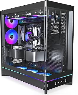 MONTECH HS02 PRO, ATX Mid-Tower PC Kasası, Oyun Bilgisayarı, Yüksek Hava Akışı, Ters Çevrilebilir Düzen, Sağlam Kavisli Temperli Cam Ön Panel, 5x ARGB PWM Fan Önceden Yüklenmiş, Gömme Tasarım, Aletsiz