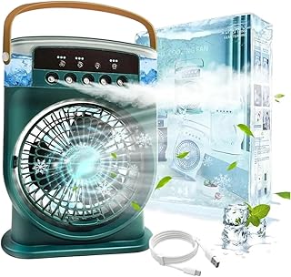 Buğulanma Fanı 3 Hızlı Rüzgarlı Taşınabilir AC Sessiz Sis Fanı USB Şarj Edilebilir Küçük Taşınabilir Klima 600ml Hava Soğutucu Fanı, 7 Gece Lambalı 1/2/3 H Zamanlayıcı Stili 2, Hava Soğutucu Fanı