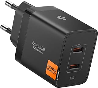 Spigen 47W USB-C 2 Port Mini Hızlı Şarj Aleti PPS 2.0 Desteği/Isı Düşürücü GaN Pro Akım Korumalı Güç Adaptörü iPhone & Android & iPad & MacBook Type-C Black - ACH09457