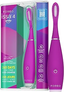 FOREO issa 4 Smile Elektrikli Diş Fırçası – Kompakt ve Seyahat Dostu, 4'ü 1 Arada Hibrit Fırça Başlığı, Plaklara Karşı Dayanıklı - Büyülü mor