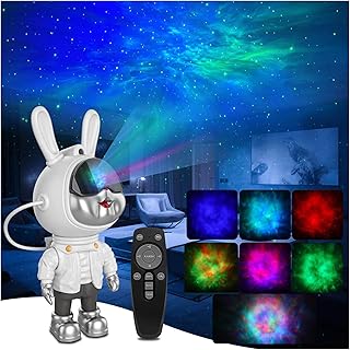 Tavşan Astronot Galaksi Projektörü Gece Lambası, 8 Farklı Yansıtma Modu Galaxy Projeksiyonu, Uzaktan Kumandalı, Ayarlanabilir Parlaklık, Çocuklar ve Yetişkinler İçin Gökyüzü Yıldız Projektörü
