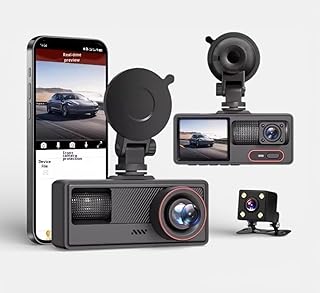 Araç Kamerası, Full HD 1080P 30FPS Dash Cam, 3 Kameralı, Gerçek Zamanlı Önizleme, Arka Kamera, Park Modu, Wifi