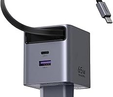 UGREEN 65W Makaralı Dahili Kablolu GaN Hızlı Şarj Cihazı, 2xUSB-C, 1xUSB-A, Gri, 65825 — %22 İndirim | Amazon TR Fırsatı