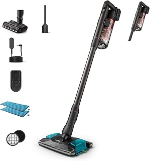 Philips Aqua Plus 8000 Serisi Kablosuz Dikey Süpürge, Süpürür Siler Temizlikte Süper, 360° Güçlü Emiş, Maksimum 80 dk, Saç Dolaşmasını Önleyici, Sert Zeminler ve Halılar İçin, LED Başlık (XC8153/10)