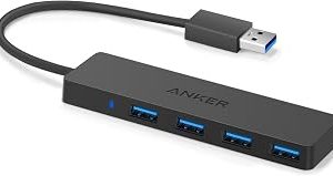 Anker 4 Port, Ultra Slim USB 3.0 Veri Aktarım Hub Çoklayıcı, 5Gbps Yüksek Hızlı Veri Transferi, 60 cm Kablo, Siyah – A7516 — %27 İndirim | Amazon TR Fırsatı