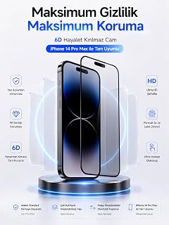 Ekran Koruyucu, iPhone 14 Pro Max ile Uyumlu, 6D Hayalet Kırılmaz Cam, 9H Sertlik, Temperli Cam, Şeffaf, Parlak