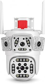 9 MP Ultra HD 3 Lensli Dış Mekan Akıllı IP Güvenlik Kamerası, Gece Görüşlü Hareket Takipli Sesli Alarmlı Çift Yönlü Sesli PTZ Döner Başlıklı Mobil Uygulama Uyumlu IP66 TF Kartlı WiFi Kamera Sistemi
