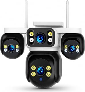8MP Ultra HD 4 Kameralı WiFi Güvenlik Kamerası, Uygulama Kontrollü 16X Dijital Zoom Renkli Gece Görüş İnsan Takibi Çift Yönlü Ses 360° PTZ RJ45 Ethernet IP66 Ev Bahçe İşyeri İçin Güvenlik Sistemi