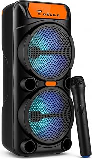 Büyük Boy RGB Işıklı Hoparlör, 2x15W Güçlü Bass, Kablosuz Mikrofonlu, 360° Stereo Ses, Bluetooth TWS, USB AUX TF Kart Girişli, Ev Ofis Parti Eğlence Karaoke İçin Güçlü Taşınabilir Bluetooth Hoparlör