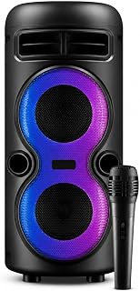 RGB Işıklı Bluetooth Hoparlör, Net Pürüzsüz Ses Performansı, Uzun Şarj Ömrü, Kablolu Mikrofonlu, TWS Özellikli, 2 Adet 4 Inch Güçlü Hoparlör, AUX TF USB MIC Girişli Karaoke İçin Bluetooth Hoparlör