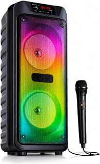 Büyük Boy Ultra Güçlü Hoparlör, RGB Işıklı Renk Değiştiren Tasarım, Bluetooth USB AUX Bağlantılı, Kablolu Mikrofonlu, Karaoke Ev Ofis İşyeri Parti Açık Hava İçin Güçlü Taşınabilir Şarjlı Hoparlör