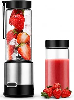Şarjlı Taşınabilir Blender, Ultra Güçlü 350W Motor, 450 Ml Kapasite, 380 Ml Ekstra Kap, Sağlıklı Cam Hazne, Paslanmaz Çelik Bıçaklar, Kolay Temizlenebilir, Ev Ofis Spor Diyet İçin Taşınabilir Blender