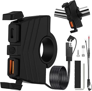 Coverzone Motosiklet Hızlı Şarj Cihazı 12V-24V Su Geçirmez Çift USB Type-C PD Hızlı Şarj Portu Auna Bağlantılı Telefon Tablet Şarj Adaptörü, Motosiklet, Bisiklet, Atv, Tekne, Motor Aksesuarı MT6