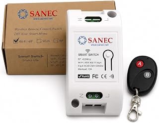 SANEC Akıllı WiFi + RF 433MHz Tek Kanallı 10A Röle Modülü - AC 100-240V Şebeke Beslemeli RF Kumandalı Set (Tuya, Alexa, Google Asistan Destekli)