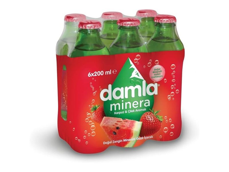 🛍️ Damla Minera Çilek Karpuzlu Maden Suyu Cam Şişe 6×200 ml