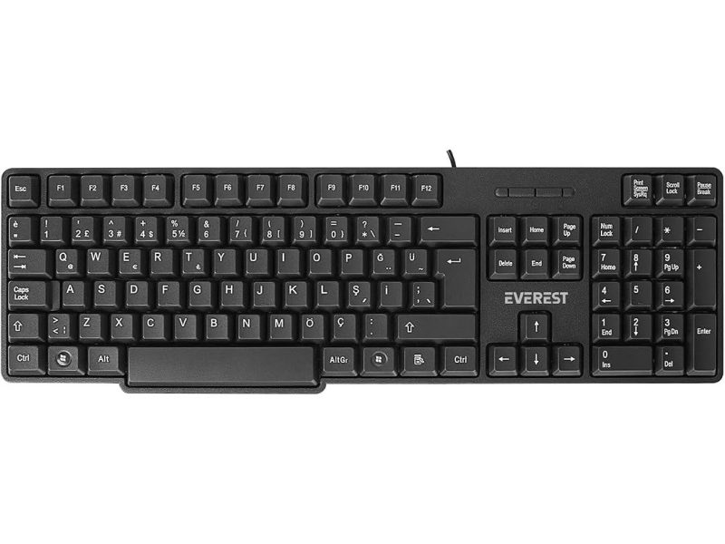🛍 Everest KB-517U Siyah 2MT Bakır Kablolu USB Q Standart Klavye