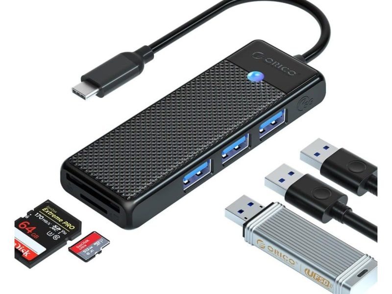 🛍 Orico Type-C to 3.0 TF SD Kart Okuyucu 3 Portlu USB 3.0 Çoklayıcı Adaptör Siyah