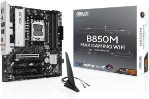 🛍 ASUS B850M MAX GAMING WIFI AMD B850 AM5 DDR5 8000 DP HDMI 3x M2 USB3.2 WiFi 6 + BT AURA RGB mATX 256GB’a kadar ram desteği, 8+2+1 Güç Aşamaları, 1xGen5 M.2, Advanced AI PC-Ready