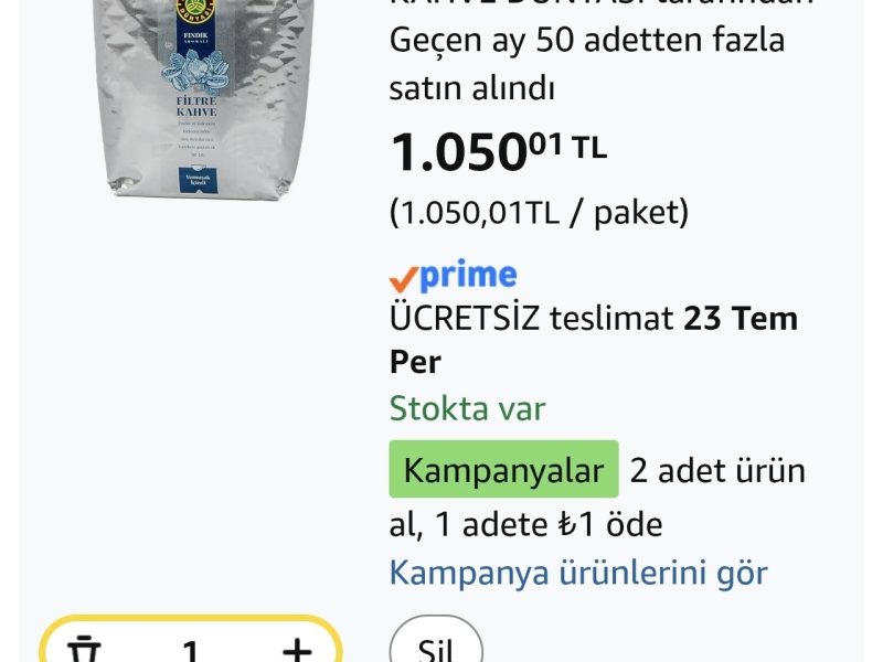 Kahve Dünyası Fındık Aromalı Filtre Kahve Çekirdek 1 Kg.