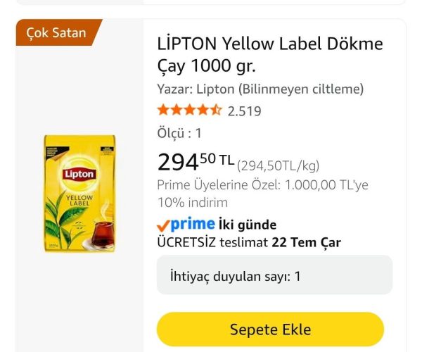 LİPTON Yellow Label Dökme Çay 1000 gr. — %75 İndirim