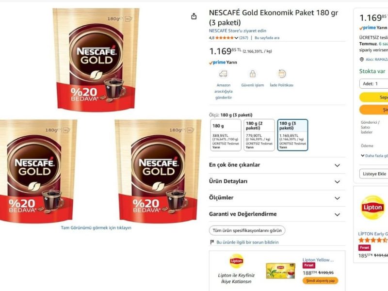 ☕ NESCAFÉ Gold Ekonomik Paket 180 gr (3’lü Paket) — %21 İndirim
