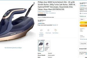 Philips Azur 8000 Serisi Buharlı Ütü – 85 g/dk Sürekli Buhar, 260g Turbo Şok Buhar, 3000 W, OptimalTEMP Teknolojisi, SteamGlide Elite Taban, Koyu Mavi (DST8050/20)