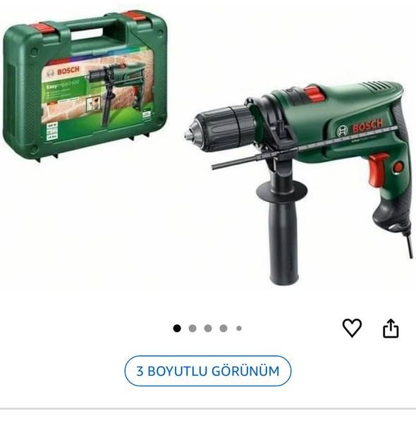 🛍️ Bosch Darbeli Matkap EasyImpact 600, 600 W, Takım Çantası Dahil, Elektronik Hız Kontrolü, Ergonomik, 1.7 Kg, Yeşil