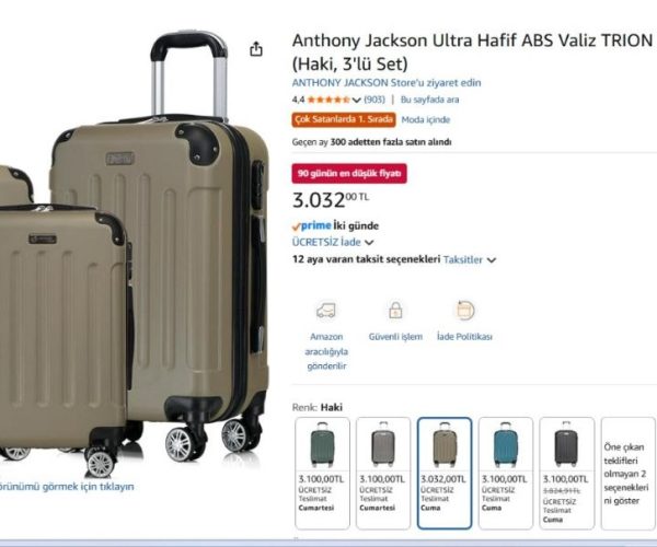 Anthony Jackson Ultra Hafif ABS Valiz TRION (Koyu Haki, 3’lü Set)
