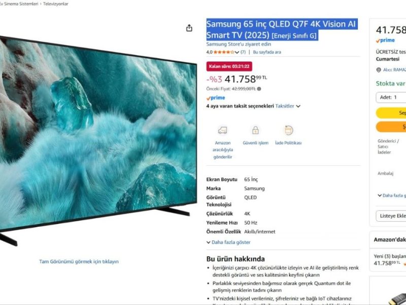 Samsung 65 inç QLED Q7F 4K Vision AI Smart TV (2025) [Enerji Sınıfı G]