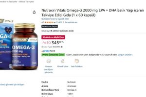 Nutraxin Vitals Omega-3 2000 mg EPA + DHA Balık Yağı içeren Takviye Edici Gıda (1 x 60 kapsül) — %10 İndirim