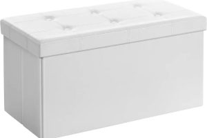 SONGMICS Tabure, 80 Litre, Saklama Kutusu, Ayak Taburesi, Katlanabilir, 300 Kg Taşıma Kapasitesi, Suni Deri Kılıf, Dolgulu, Beyaz Spf106
