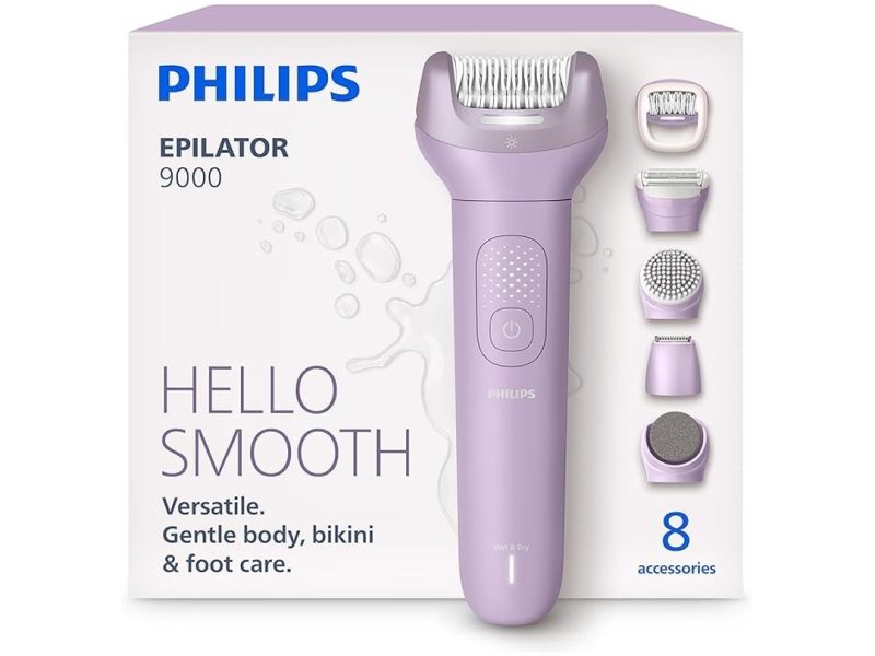 🛍️ Philips Epilatör Serisi 9000, Kablosuz, Islak ve Kuru Kullanım, ProGuide, LED Işık, 32 Cımbız, BRE728/05