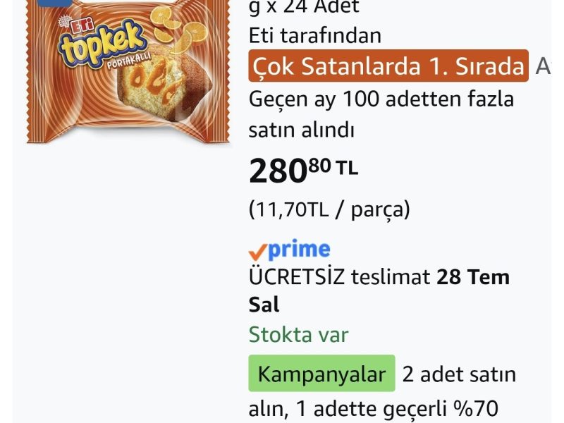Eti Topkek Portakallı Kek 40 g x 24 Adet