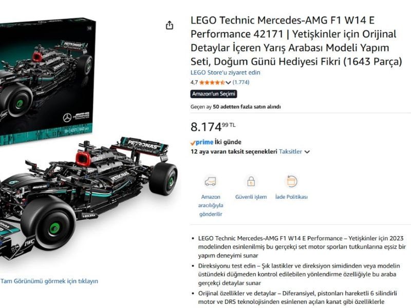 LEGO Technic Mercedes-AMG F1 W14 E Performance 42171 | Yetişkinler için Orijinal Detaylar İçeren Yarış Arabası Modeli Yapım Seti, Doğum Günü Hediyesi Fikri (1643 Parça)