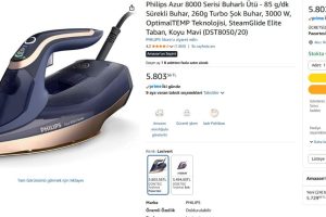 Philips Azur 8000 Serisi Buharlı Ütü – 85 g/dk Sürekli Buhar, 260g Turbo Şok Buhar, 3000 W, OptimalTEMP Teknolojisi, SteamGlide Elite Taban, Koyu Mavi (DST8050/20)