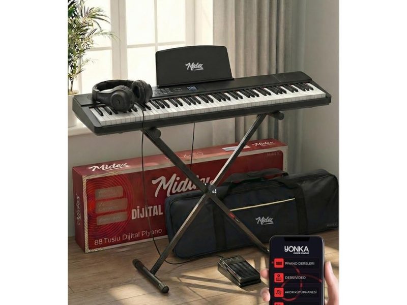 🛍 Midex PLX-80BKST Taşınabilir Katlanır Dijital Piyano Tuş Hassasiyetli 88 Tuş BT (Stand Sustain Kulaklık Çanta Metod)