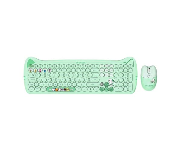 🛍️ Everest KM 6283 CATTY Renkli Tuşlu Yeşil 2.4 ghz + BT Kablosuz Q Multimedia Klavye + Mouse + Pad Set