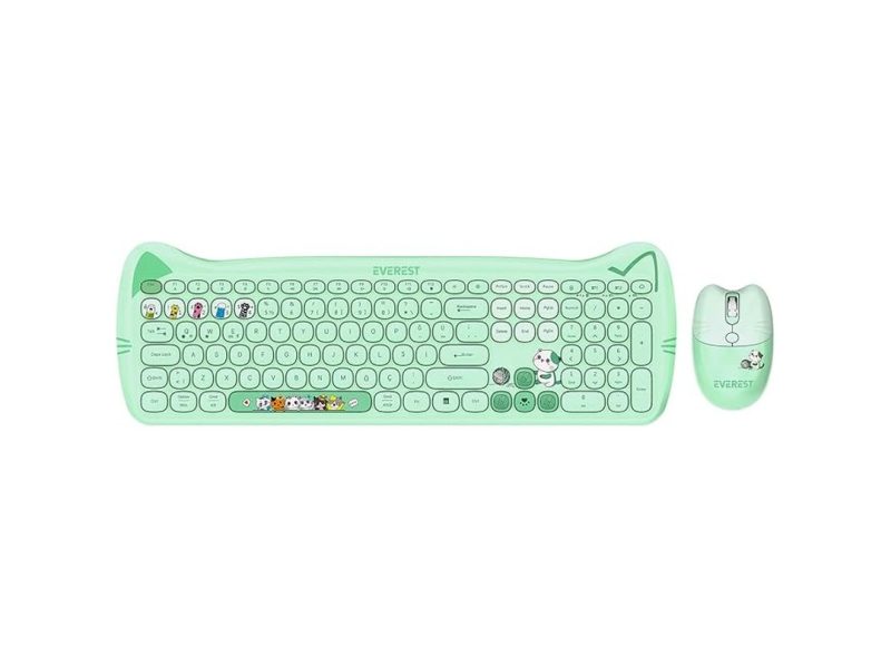 🛍️ Everest KM 6283 CATTY Renkli Tuşlu Yeşil 2.4 ghz + BT Kablosuz Q Multimedia Klavye + Mouse + Pad Set