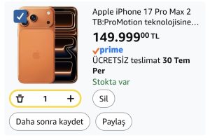 Apple iPhone 17 Pro Max 2 TB:ProMotion teknolojisine sahip 6.9 inç ekran, A19 Pro Çip, Bir iPhone’da Şimdiye Kadarki En İyi Pil Ömrü, Pro Fusion Kamera Sistemi, Center Stage Ön Kamera;Kozmik Turuncu