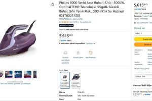 Philips 8000 Serisi Azur Buharlı Ütü – 3000W, OptimalTEMP Teknolojisi, 55g/dk Sürekli Buhar, Sıfır Yanık Riski, 300 ml’lik Su Haznesi (DST8021/30)