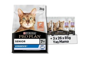🛍️ Pro Plan Original Senior Somonlu Kuru Kedi Maması 3 kg + Purina Pro Plan Healthy Start Sos İçinde Hindi Etli Yavru Kedi Maması 85gr Pouch x 26 Adet x 3 Adet